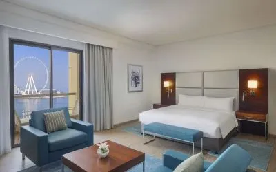 Day use room with king bed at Hilton Dubai The Walk.