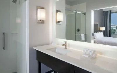 Guest bathroom at Homewood Suites By Hilton Los Angeles International Airport.