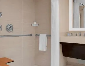 Private guest bathroom with shower at Hilton Garden Inn New York/Times Square Central