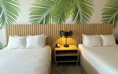Day room with queen beds at The Harrison Hotel Downtown Hollywood.