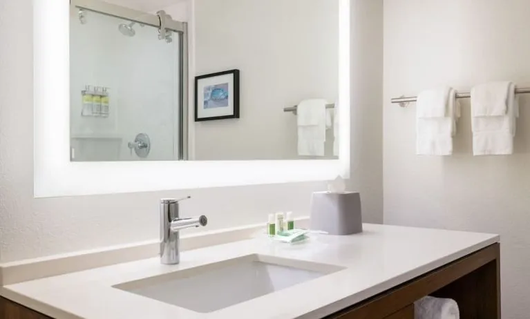 Guest bathroom at DoubleTree By Hilton Fort Worth South.