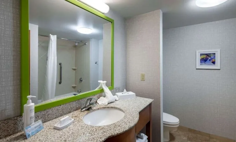 Private guest bathroom with shower at Hampton Inn & Suites St. Louis At Forest Park. 
