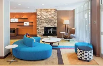 Coworking lounge at Fairfield Inn & Suites By Marriott North Bergen.