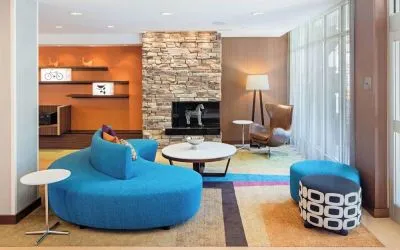 Coworking lounge at Fairfield Inn & Suites By Marriott North Bergen.