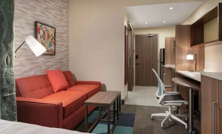 Day use room's workspace at 	Home2 Suites By Hilton Denver Downtown Convention Center.