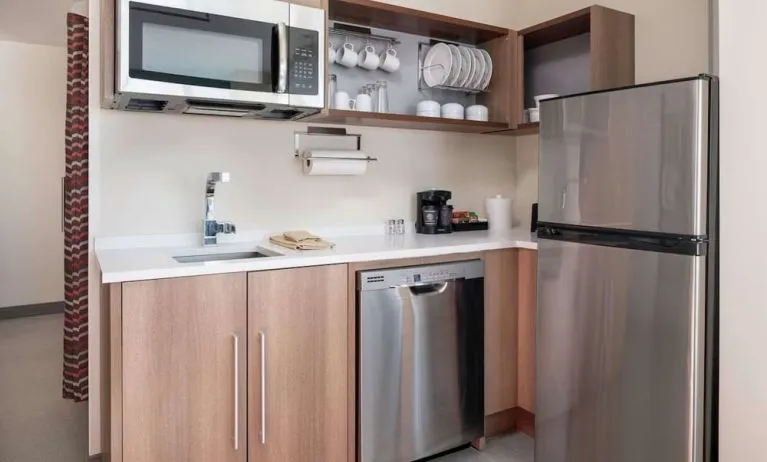 Day use suite's in-room kitchen at 	Home2 Suites By Hilton Denver Downtown Convention Center.