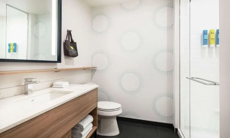Private guest bathroom at Tru By Hilton Denver Downtown Convention Center.