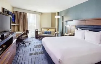 King bed at Hilton Newark Airport.