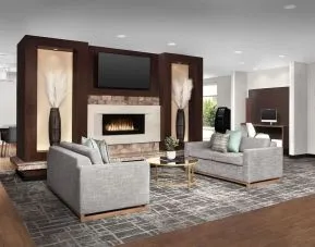 Lobby and coworking lounge at TownePlace Suites Franklin Cool Springs.