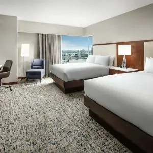Day use twin room with work desk at Hilton Boston Logan Airport.