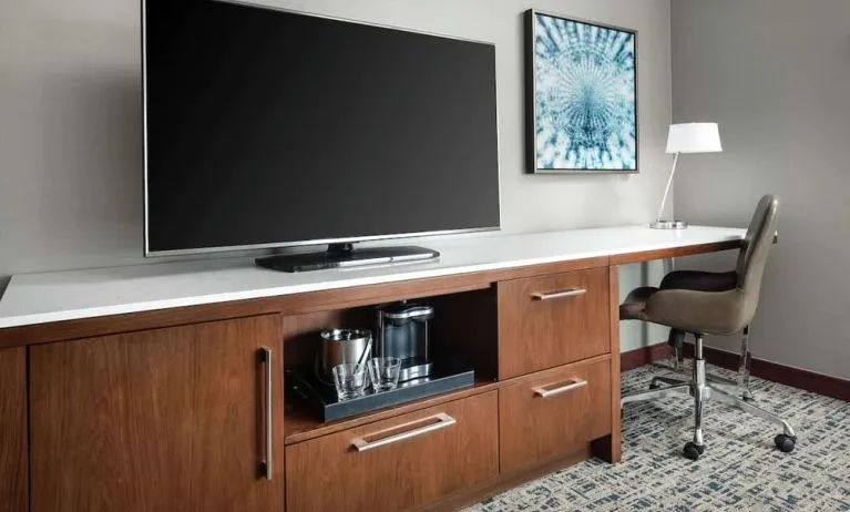 Day use room's workspace at Hilton Boston Logan Airport.
