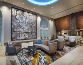 Hotel lobby at Hilton Indianapolis Hotel & Suites.