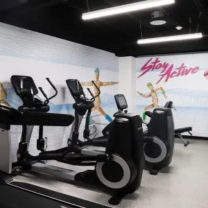 Fitness center available at Hotel Studio Allston.