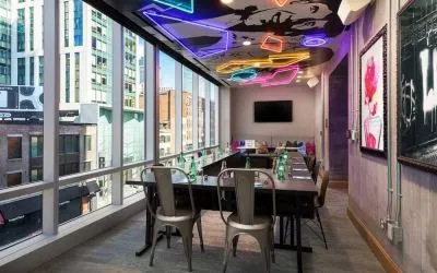 Meeting room with natural light at Moxy Boston Downtown.