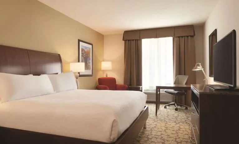 Day use room with work desk at Hilton Garden Inn Boston Logan Airport.
