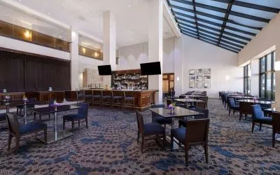 Spacious hotel bar perfect for coworking at Embassy Suites By Hilton Santa Clara Silicon Valley.