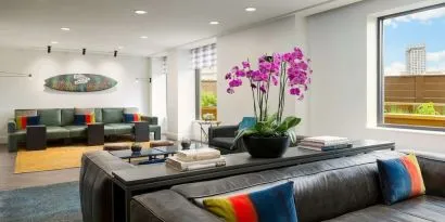 Lobby lounge seating and workspace at Stanford Court San Francisco.