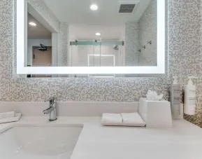 Private guest bathroom at Home2 Suites By Hilton Dallas Medical District Lovefield.