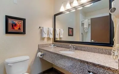 Private guest bathroom with free toiletries at Comfort Suites Alexandria, LA.