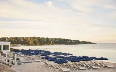 Beach lounge chairs at Sea Crest Beach Hotel.
