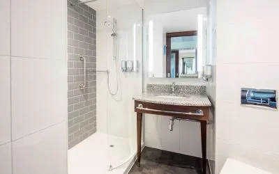 Guest bathroom at Hampton By Hilton Humberside Airport.