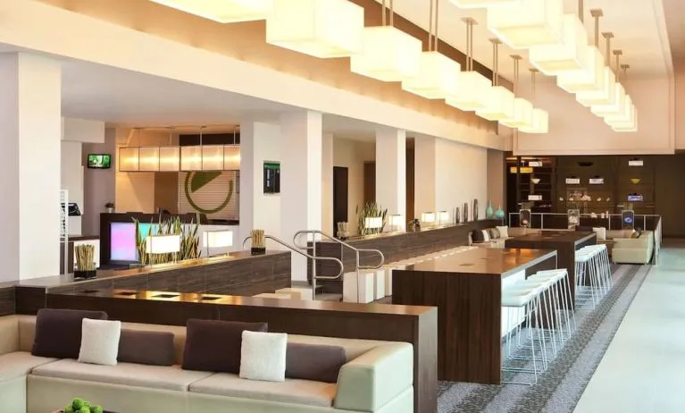 Lounge area and workspace at Element Miami International Airport.