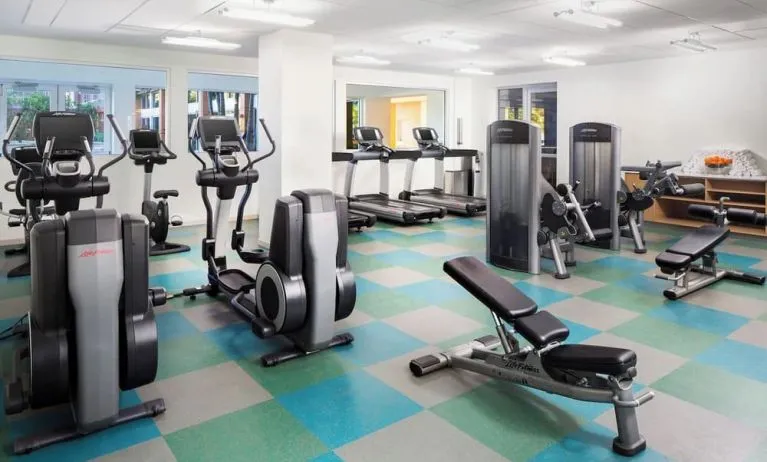 Fully equipped fitness center at Element Miami International Airport.