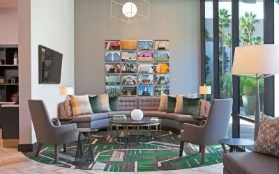 Coworking lounge at Homewood Suites By Hilton LAX Airport.