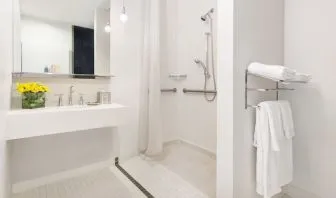 Private guest bathroom with shower at Nu Hotel - Brooklyn.