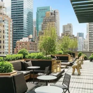 Beautiful terrace with comfortable seating at AC Hotel New York Times Square.