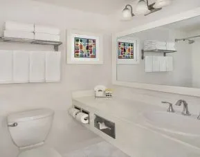 Guest bathroom with shower at The Anaheim Hotel.
