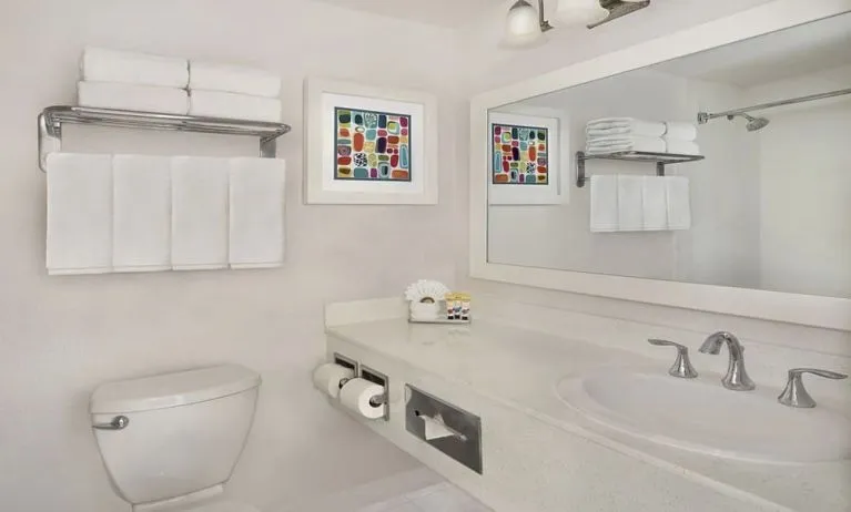 Guest bathroom with shower at The Anaheim Hotel.