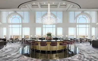Hotel bar and lounge area with natural light at The Westin New Orleans.