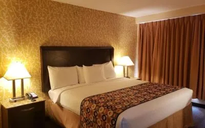 King bed at Elmhurst Hotel.