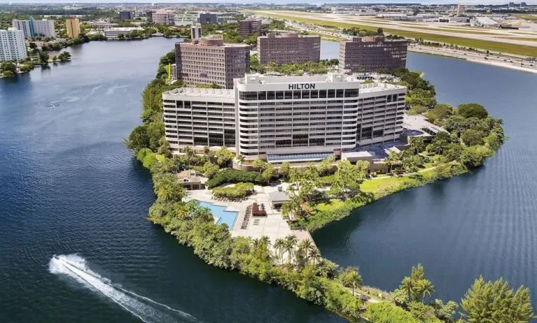 Aerial view of Hilton Miami Airport Blue Lagoon.