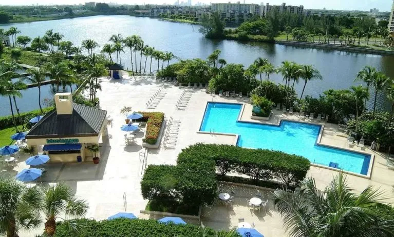 Aerial view of Hilton Miami Airport Blue Lagoon.