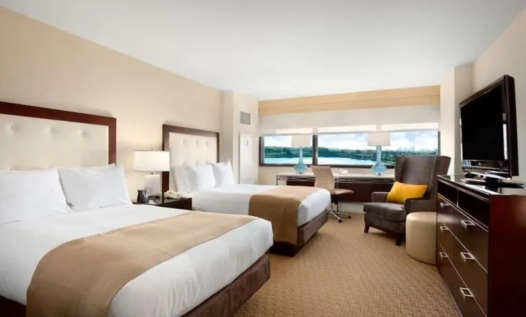 Day use twin room with work desk at Hilton Miami Airport Blue Lagoon.