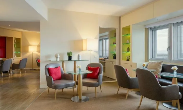 Lobby seating at Sheraton Paris Charles De Gaulle Airport Hotel.