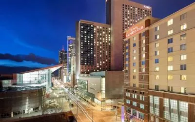 Hotel exterior at Hilton Garden Inn Denver Downtown.