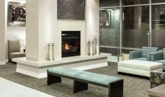 Lobby seating at Hilton Garden Inn Denver Downtown.