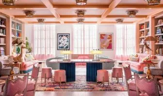 Hotel library, lounge area and workspace at The Goodtime Hotel.