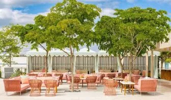 Terrace bar with lounge area at The Goodtime Hotel.