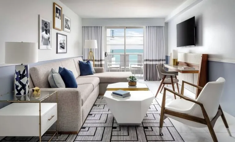 Day use suite' living and workspace area at Cadillac Hotel & Beach Club, Autograph Collection.
