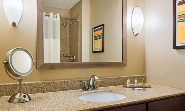 Guest bathroom at DoubleTree By Hilton Houston Intercontinental Airport.