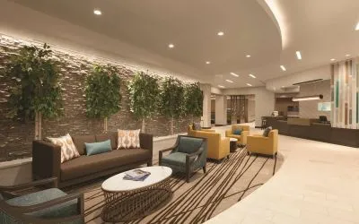 Lobby and coworking lounge at Hyatt Place West End Georgetown.