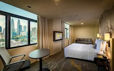 Queen room with beautiful views of KL Tower at the Hilton Garden Inn Kuala Lumpur Jalan Tuanku Abdul Rahman North.