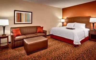 Spacious king-sized bed with lounge area at Hampton Inn Omaha/West-Dodge Road (Old Mill).