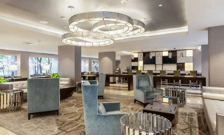 Bright lobby area perfect as workspace at the DoubleTree Suites by Hilton Houston by the Galleria.