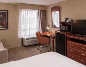 King size bed, sofa and desk in a hotel room at the Hampton Inn Columbia Northeast-Fort Jackson Area, SC.