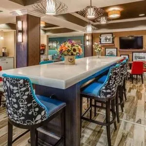 Funky lobby ideal for coworking at Hampton Inn San Francisco Airport.